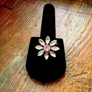 Sorrelli Pink and Silver Crystal Flower Adjustable Ring